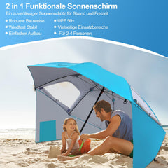 Lospitch Sonnenschirm Strandmuschel 2 in 1 UV50 210x200cm für Strand Camping