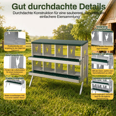 Lospitch Legenest für Hühner 6/8/10 Fächer mit Eiersammelfach