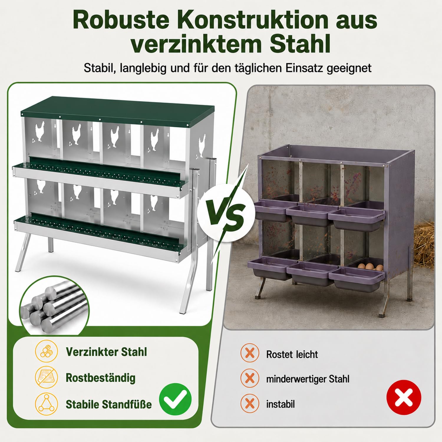 Lospitch Legenest für Hühner 6/8/10 Fächer mit Eiersammelfach
