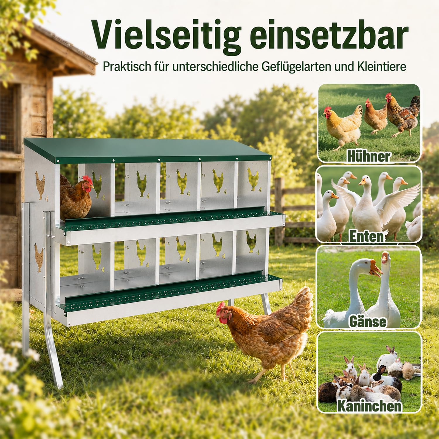 Lospitch Legenest für Hühner 6/8/10 Fächer mit Eiersammelfach
