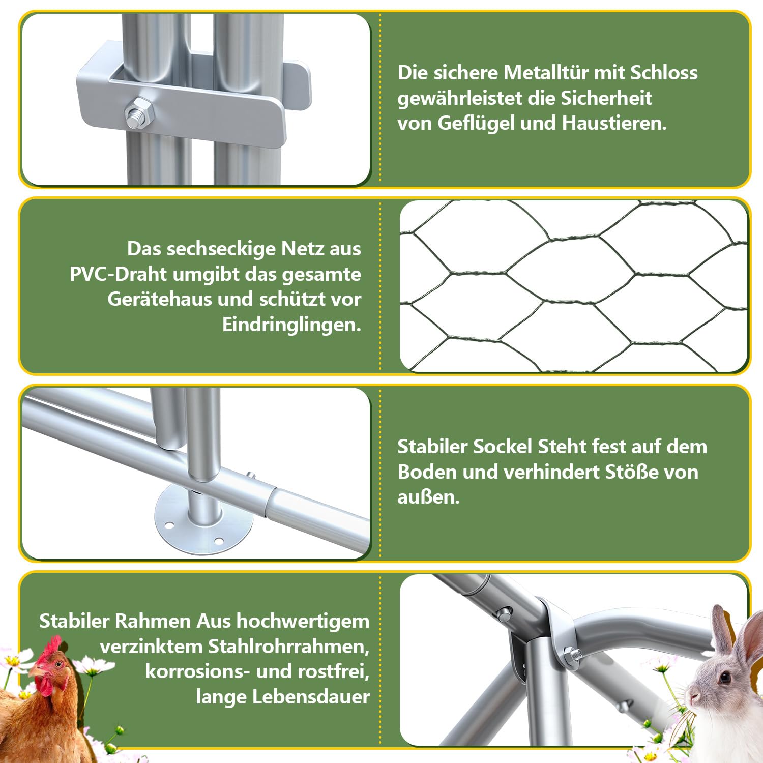 Lospitch Freilaufgehege Hühnerstall verzinkter Stahl mit Sonnenschutzdach