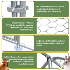 Lospitch Freilaufgehege Hühnerstall verzinkter Stahl mit Sonnenschutzdach