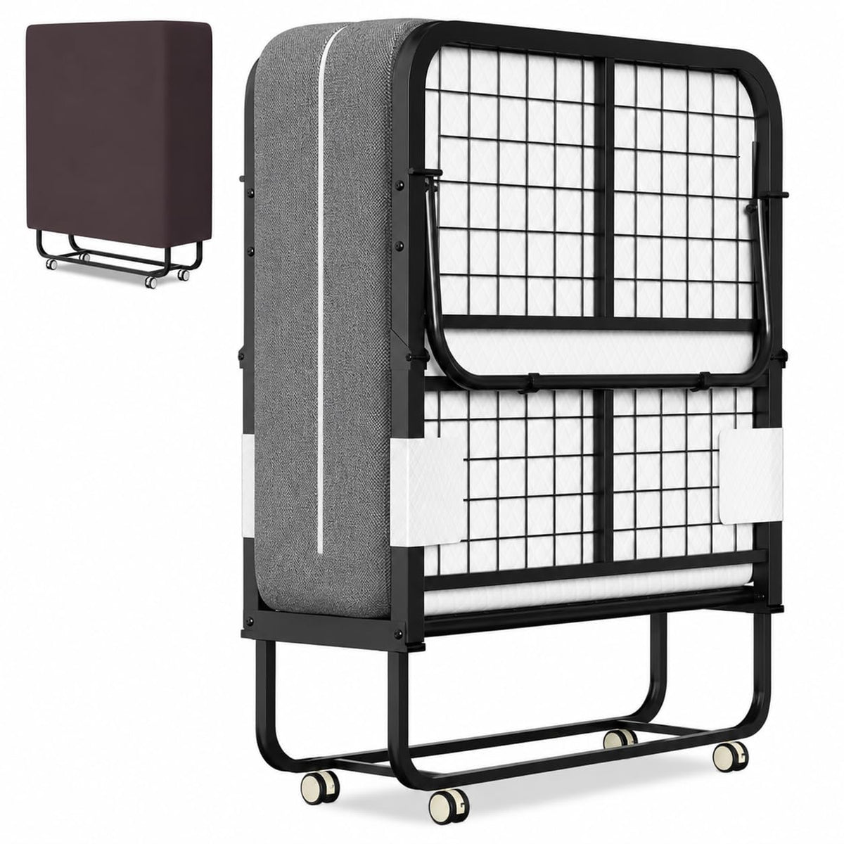 Lospitch Klappbett 90 x 200 cm mit 13 cm Schaumstoffmatratze Metallrahmen Rollen bis 200 kg