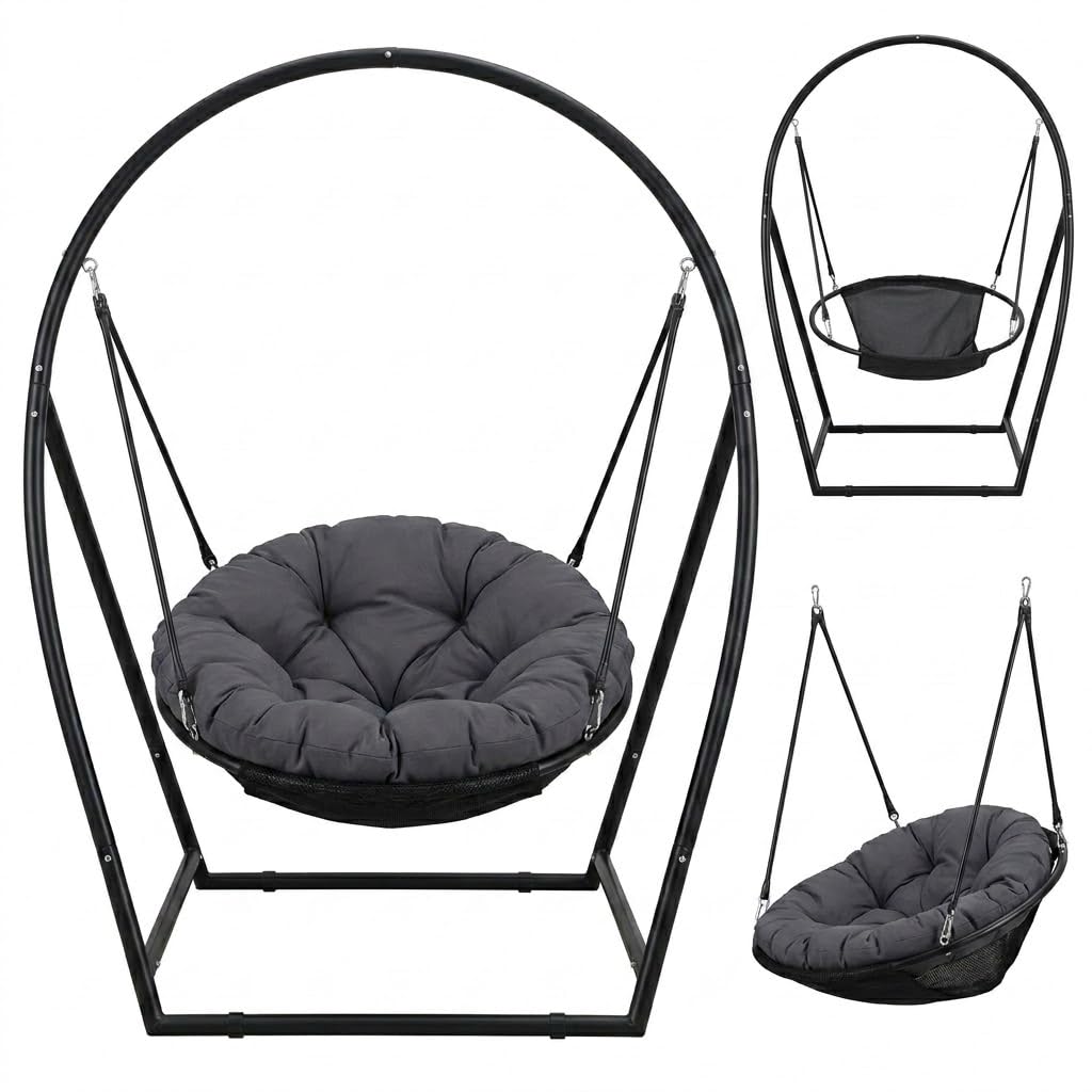 Lospitch Hängesessel mit Gestell, 100 cm Sitzfläche, bis 150 kg für Garten und Terrasse