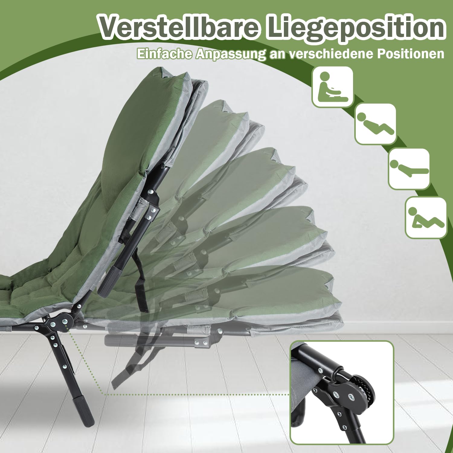Lospitch Campingliege klappbar gepolstert mit Seitentasche 150 kg