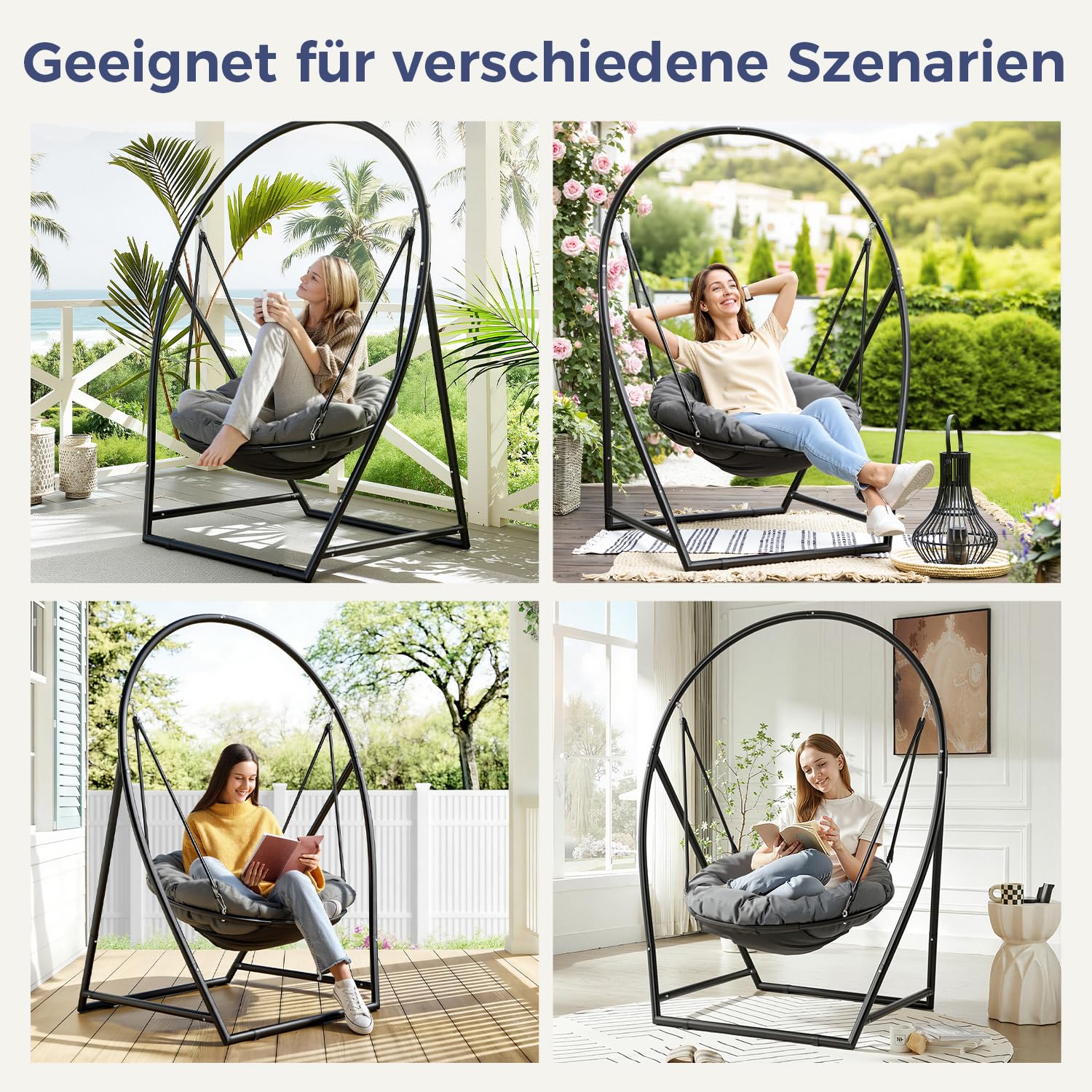 Lospitch Hängesessel mit Gestell, 100 cm Sitzfläche, bis 150 kg für Garten und Terrasse