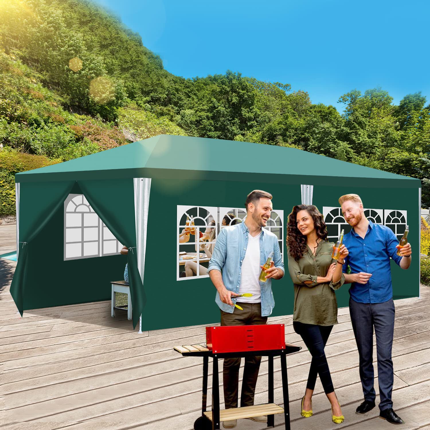 Lospitch Partyzelt 3x6 m Gartenzelt wasserdicht mit Seitenwänden
