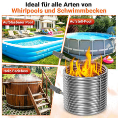 Lospitch Poolheizung Edelstahl Heizspirale 15 m für 32–38 mm Poolschläuche