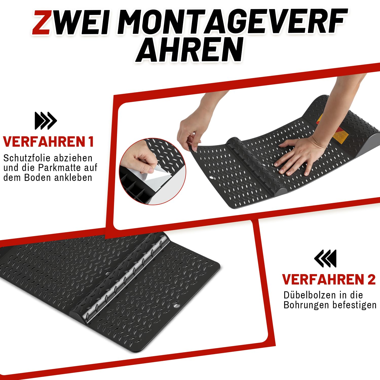 Lospitch Auto Parkmatten 2er Set 53 cm Radstopper für Garage und Stellplatz