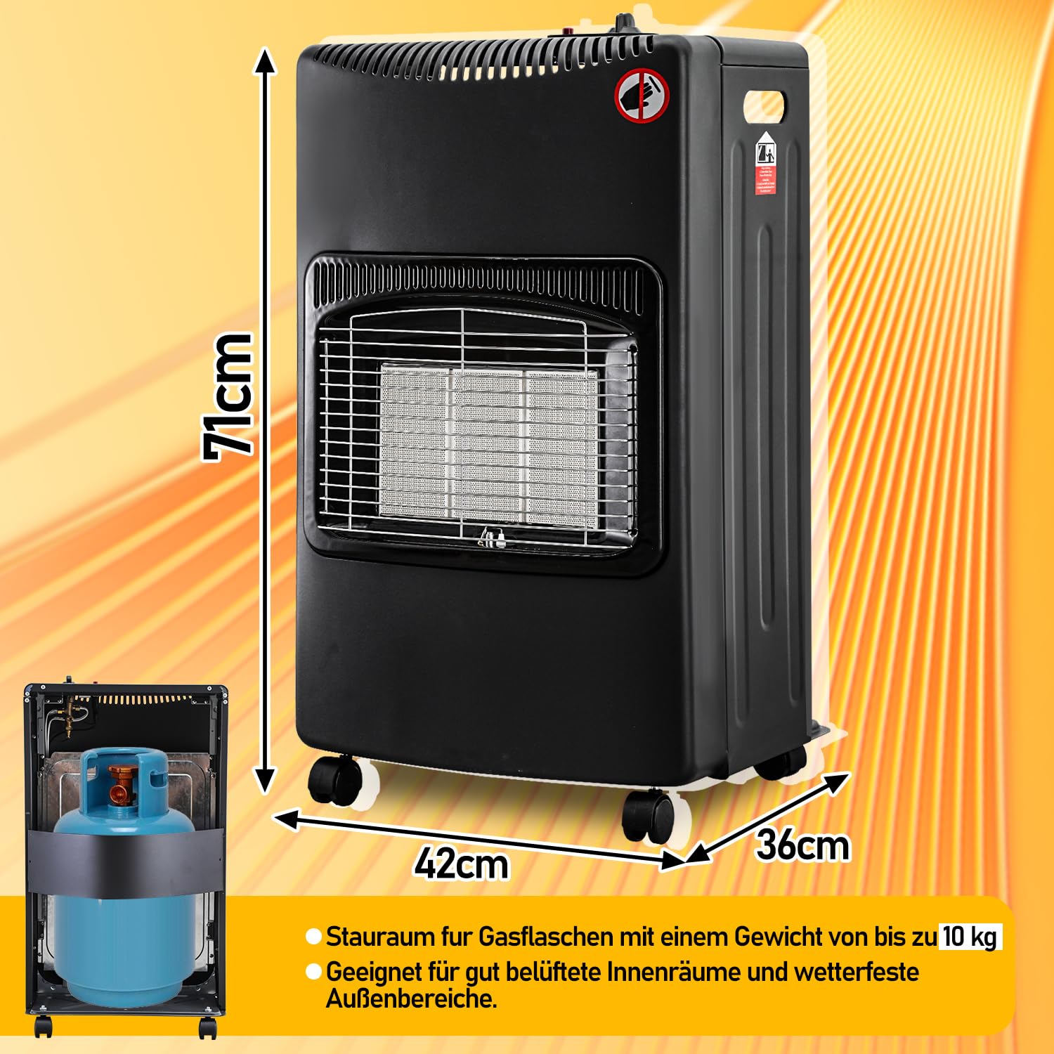 Lospitch Gasheizer 4200W mit Elektroheizung 1260W für Propan Butan bis 15 kg