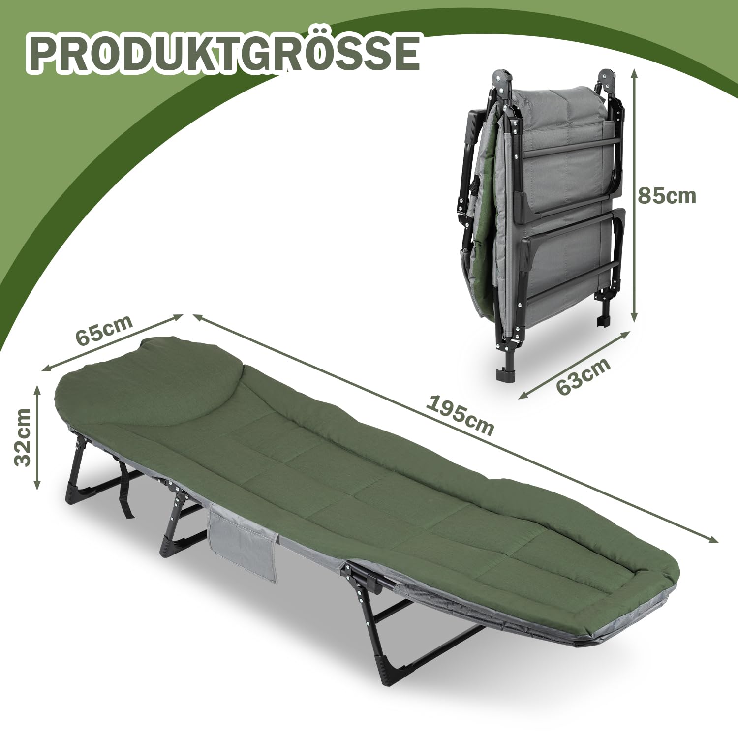 Lospitch Campingliege klappbar gepolstert mit Seitentasche 150 kg
