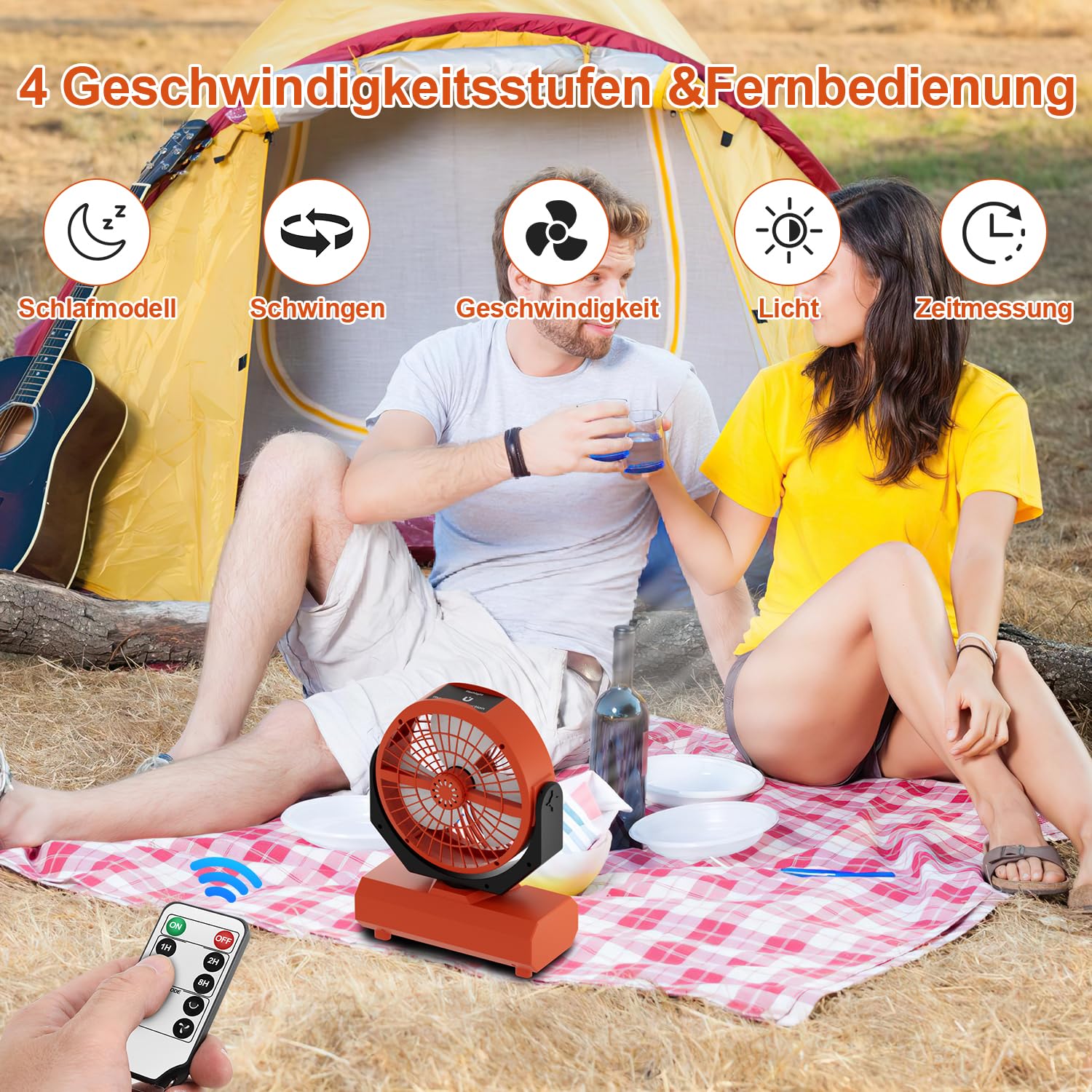 Lospitch Camping Ventilator 20000mAh mit LED Licht Fernbedienung und Timer