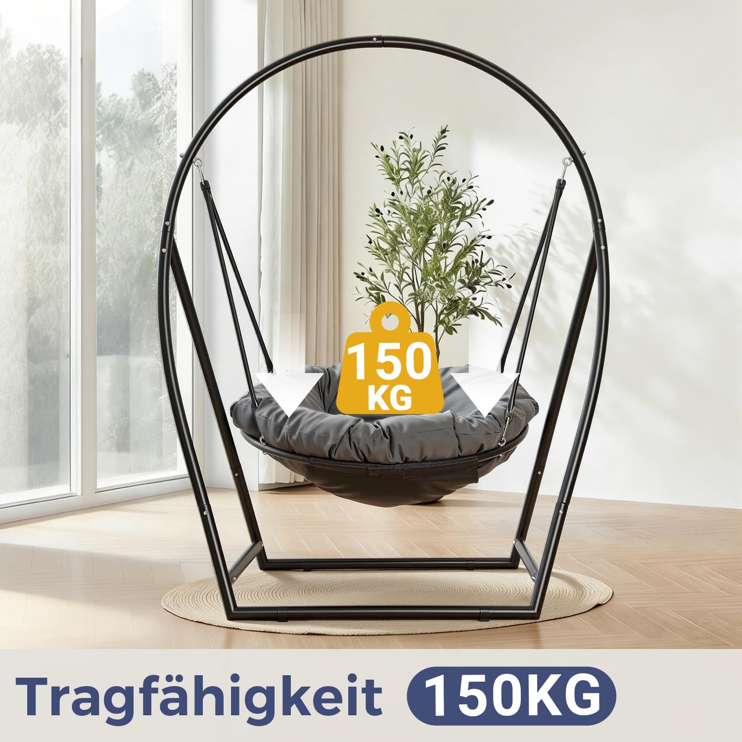 Lospitch Hängesessel mit Gestell, 100 cm Sitzfläche, bis 150 kg für Garten und Terrasse