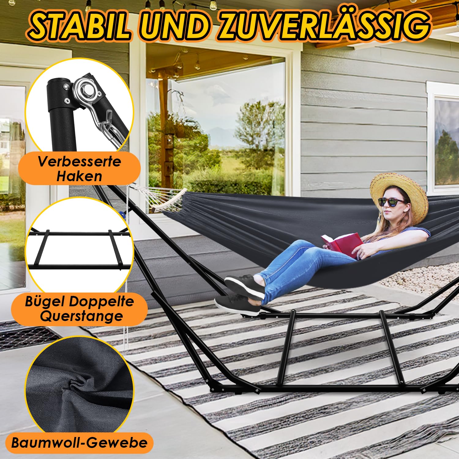 Lospitch klappbare Hängematte mit Metallgestell für Garten und Camping