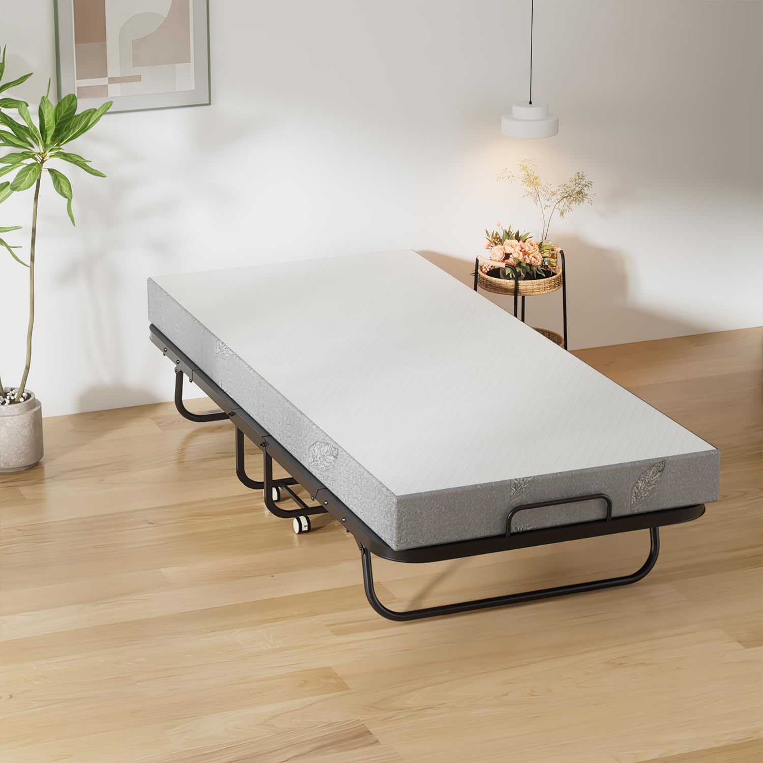 Lospitch Klappbett 90 x 200 cm mit 13 cm Schaumstoffmatratze Metallrahmen Rollen bis 200 kg