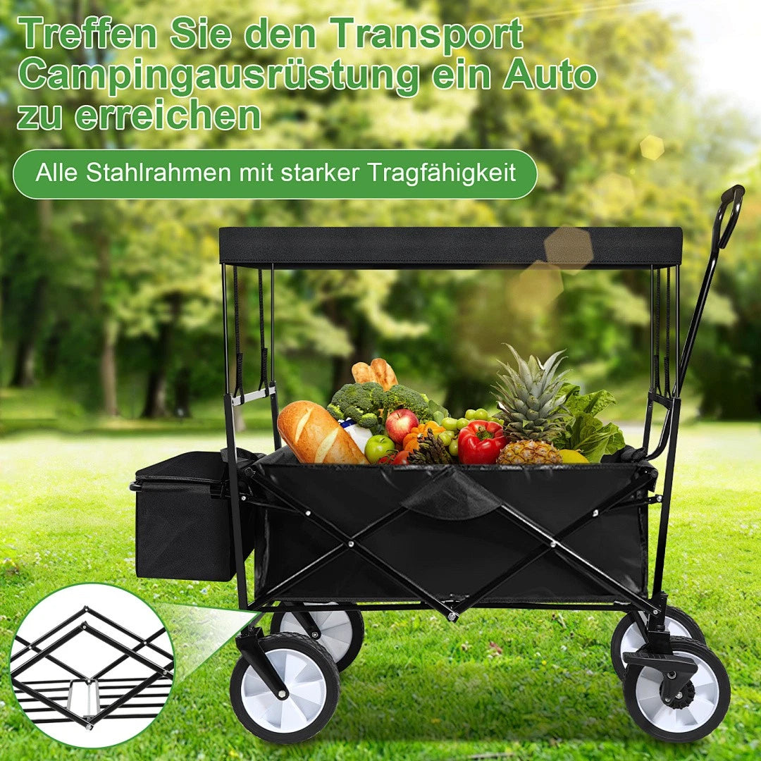 Lospitch Camping Bollerwagen faltbar mit Dach 80 kg Schwarz