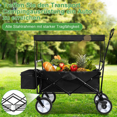 Lospitch Camping Bollerwagen faltbar mit Dach 80 kg Schwarz