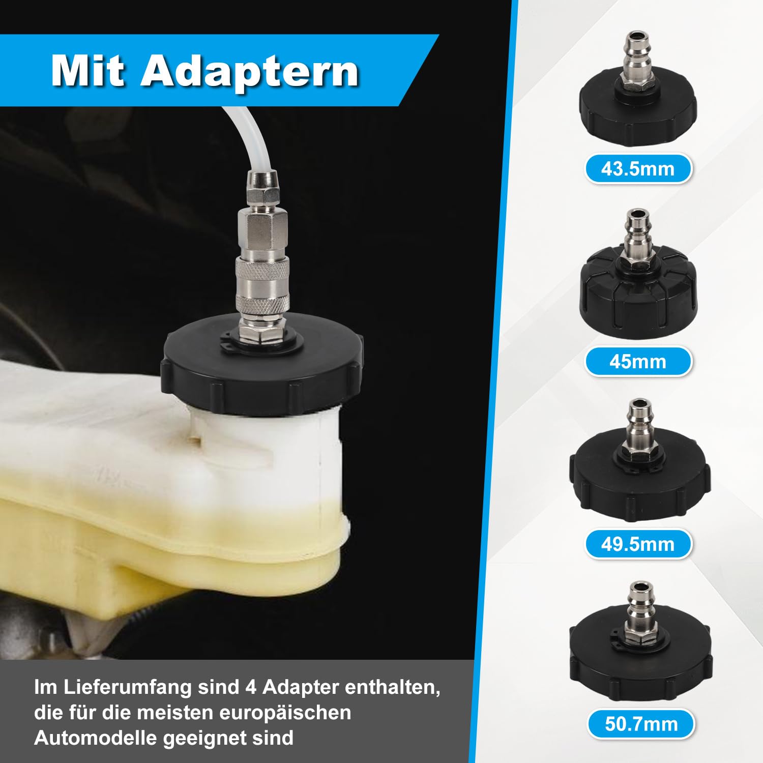 Lospitch Bremsenentlüftungsgerät 3L mit 1L Auffangbehälter 4 Adaptern und Manometer