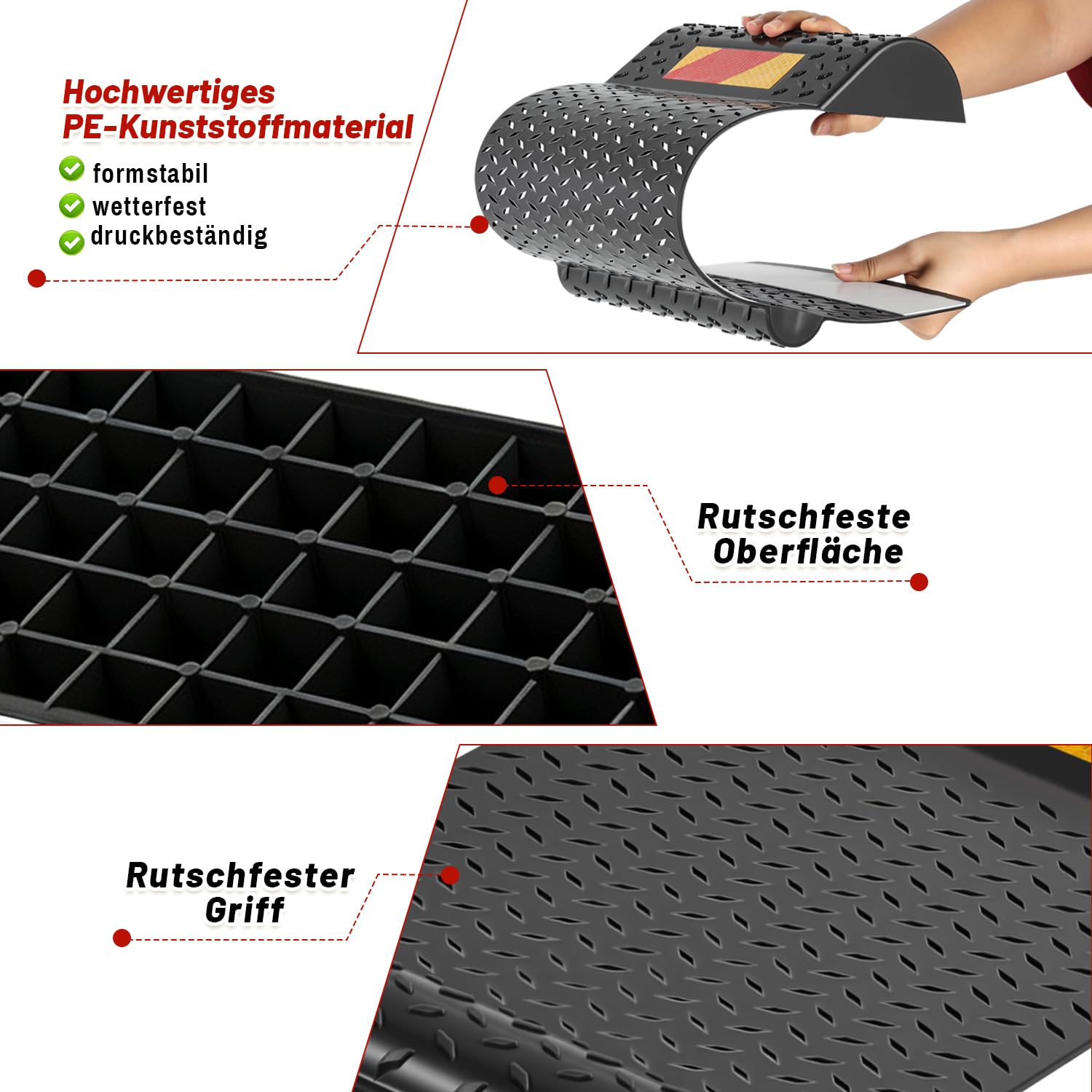Lospitch Auto Parkmatten 2er Set 53 cm Radstopper für Garage und Stellplatz