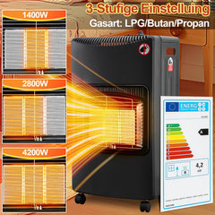 Lospitch Gasheizer 4200W mit Elektroheizung 1260W für Propan Butan bis 15 kg