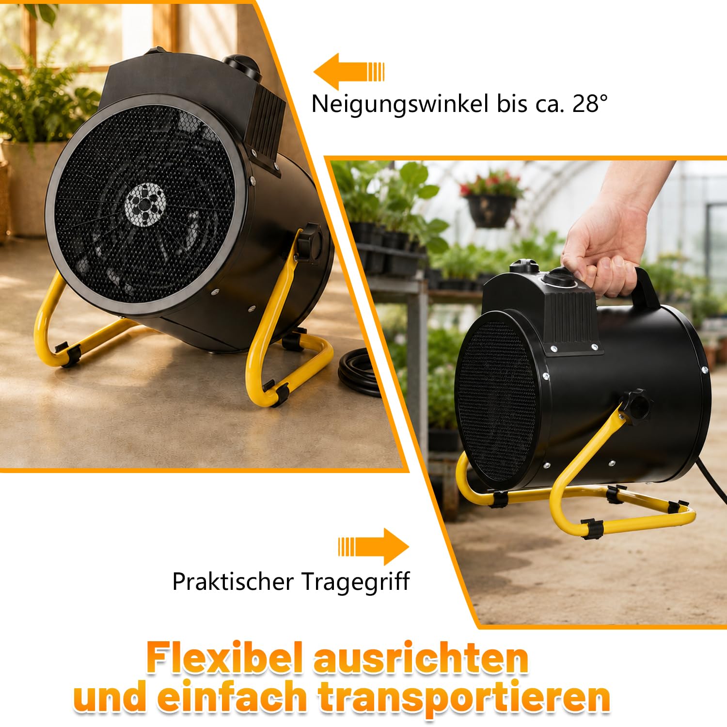 Lospitch Gewächshausheizung bis 2000W mit Thermostat IPX4 für Gewächshaus und Garage