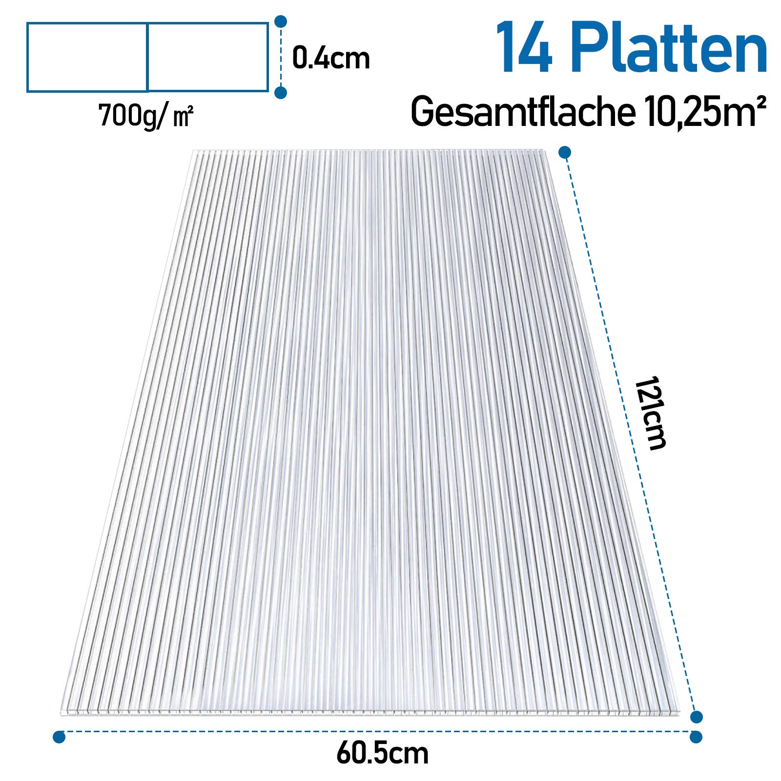Lospitch Polycarbonatplatten 4 mm 14 Stück 10,25 m² für Gewächshaus