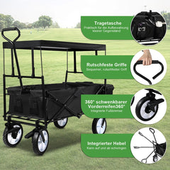 Lospitch Camping Bollerwagen faltbar mit Dach 80 kg Schwarz