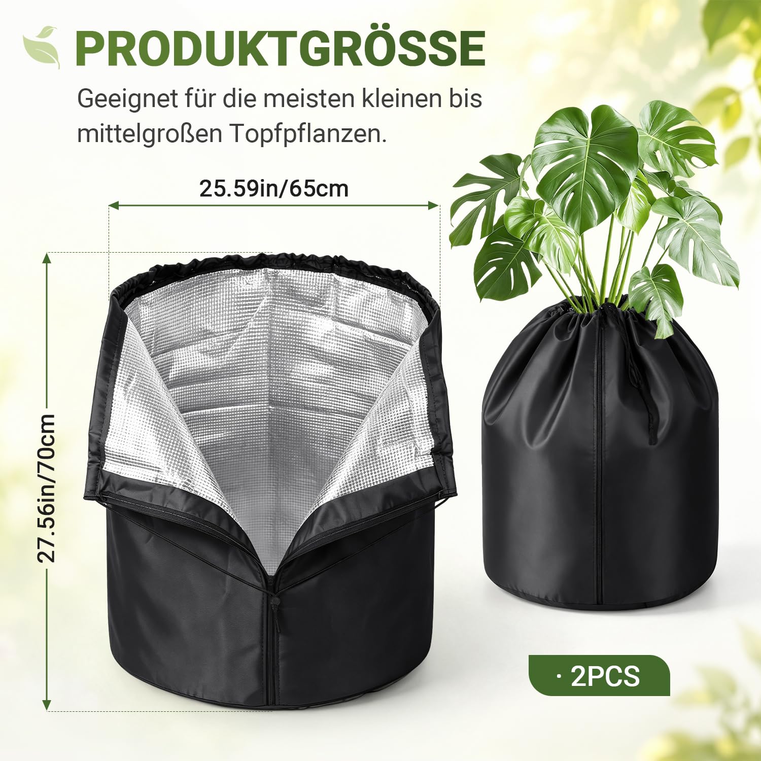 Lospitch Winterschutz für Pflanzkübel Ø45/65 cm 2er Set mit Reißverschluss