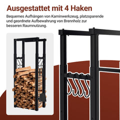 Lospitch Brennholzregal 9-fach verstellbar mit 4 Haken für Kaminholz