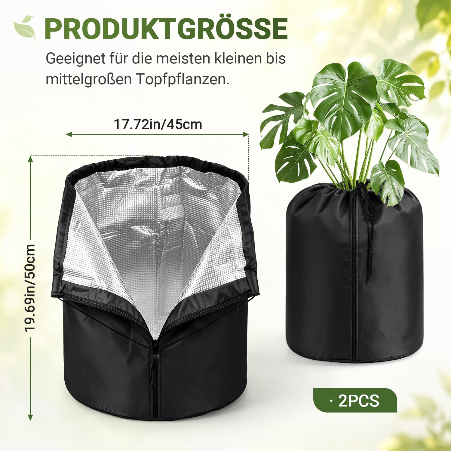 Lospitch Winterschutz für Pflanzkübel Ø45/65 cm 2er Set mit Reißverschluss