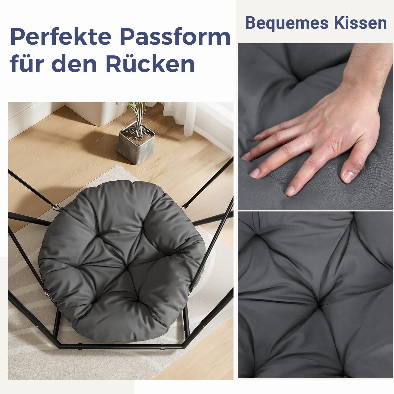 Lospitch Hängesessel mit Gestell, 100 cm Sitzfläche, bis 150 kg für Garten und Terrasse