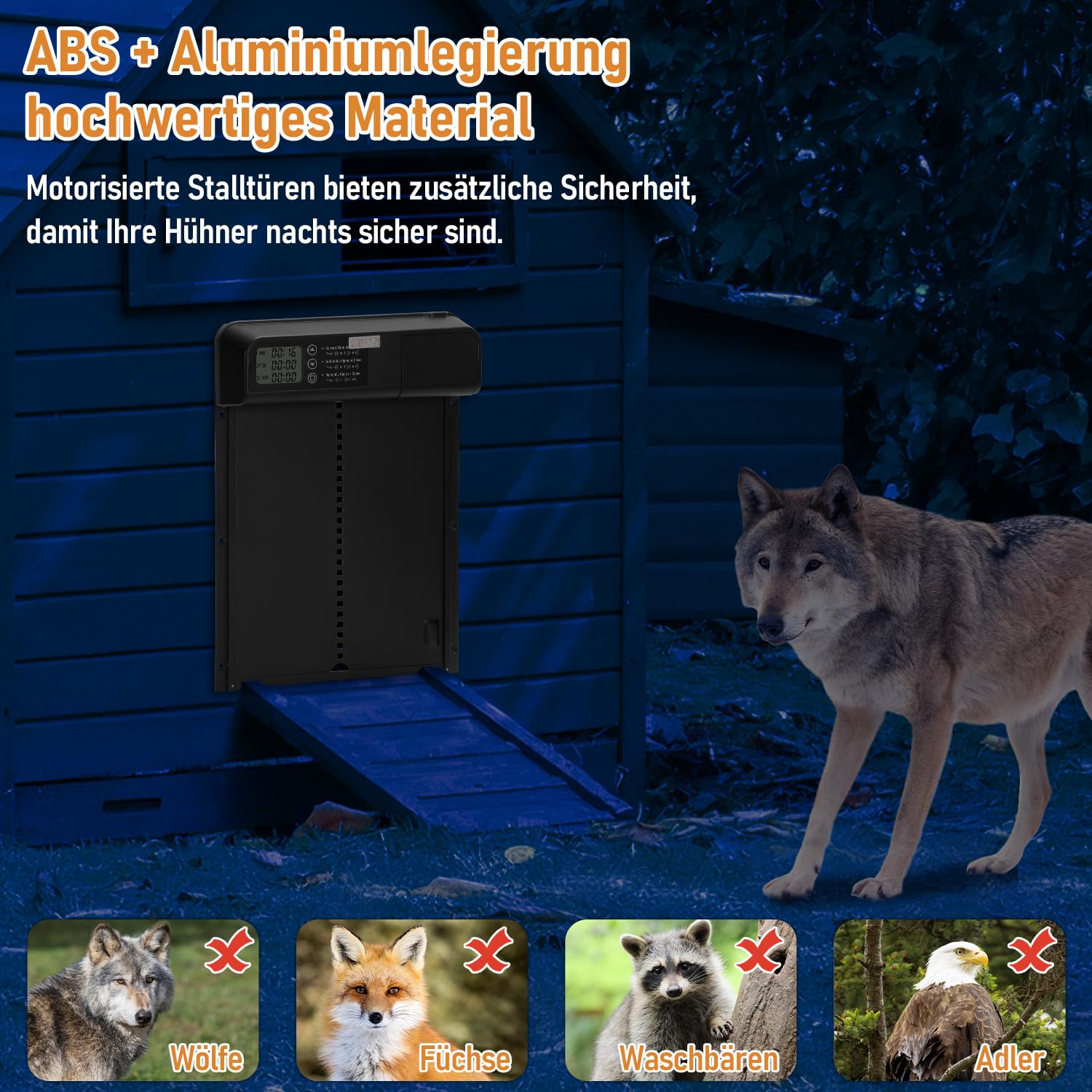 Lospitch Automatische Hühnerklappe elektrisch mit Timer und LED Display