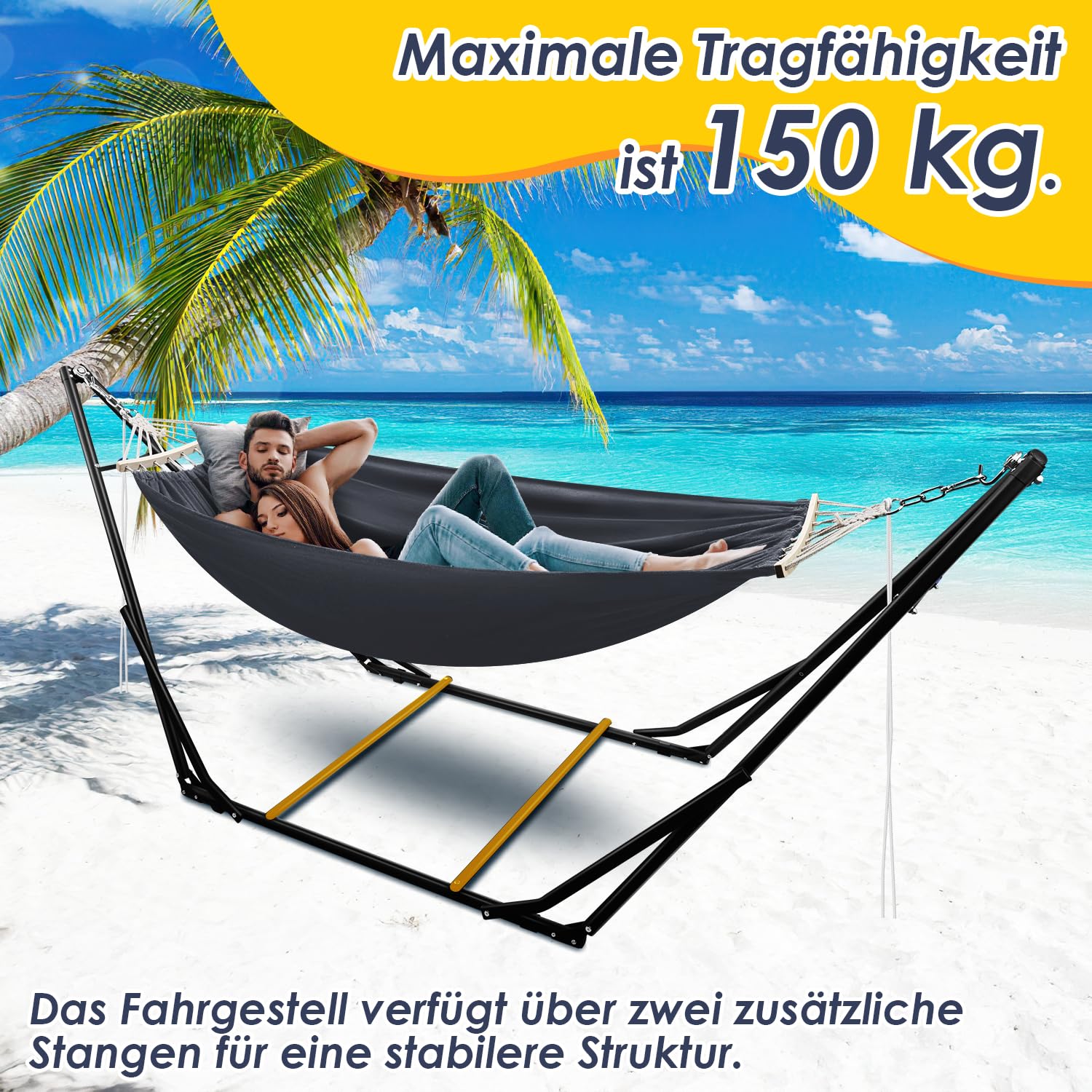 Lospitch klappbare Hängematte mit Metallgestell für Garten und Camping