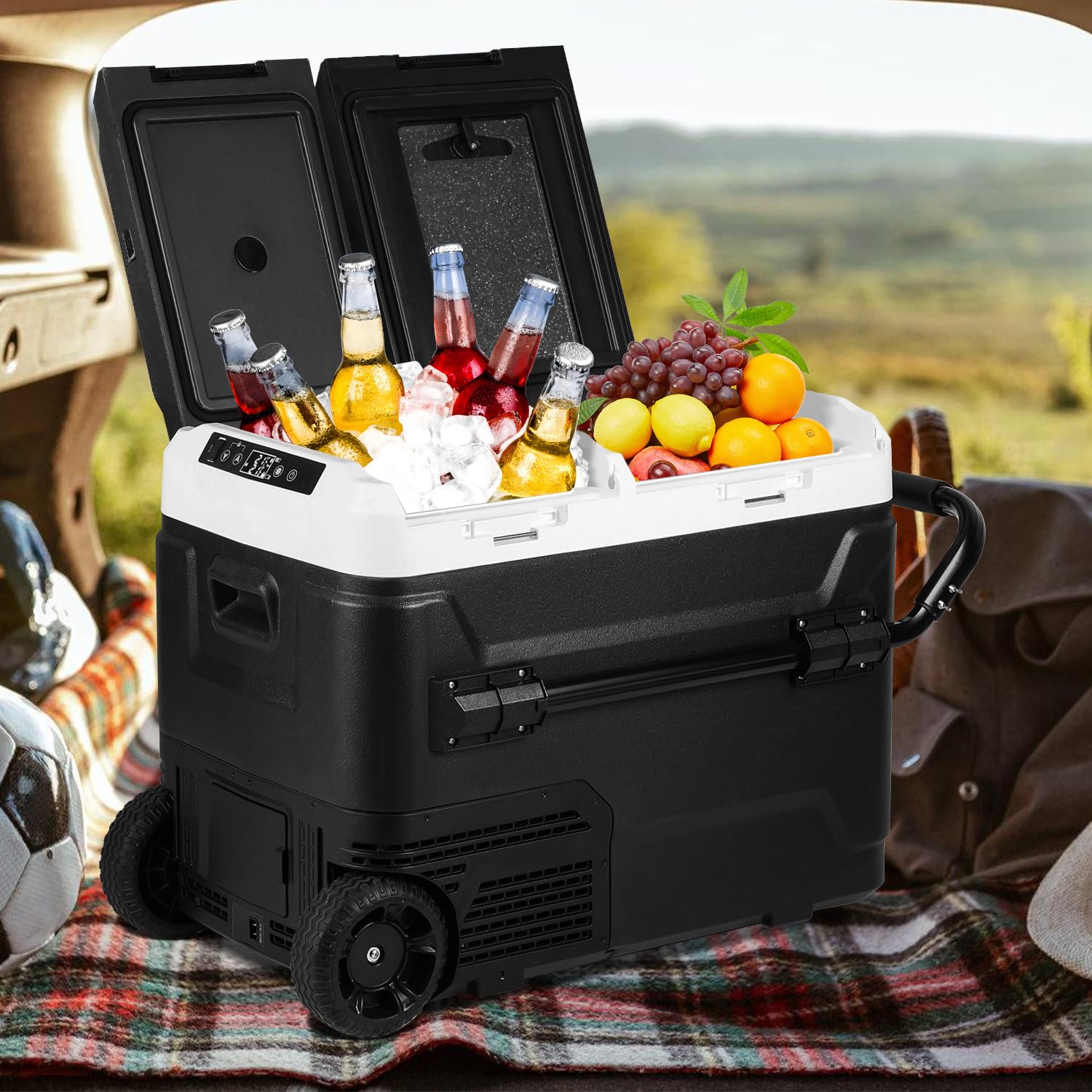 Lospitch Kompressor Kühlbox 50L 2 Zonen -20 °C mit Rollen für Camping