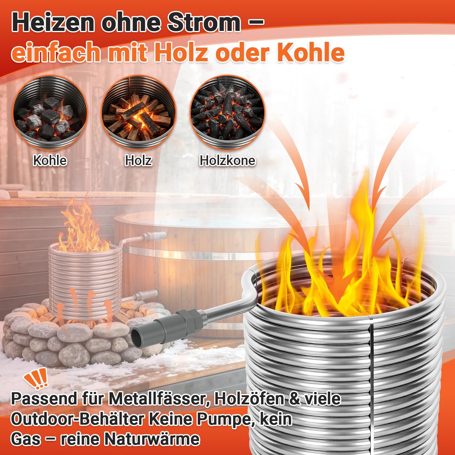 Lospitch Poolheizung Edelstahl Heizspirale 15 m für 32–38 mm Poolschläuche
