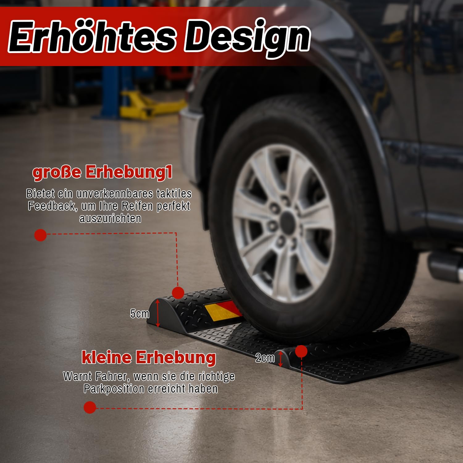 Lospitch Auto Parkmatten 2er Set 53 cm Radstopper für Garage und Stellplatz