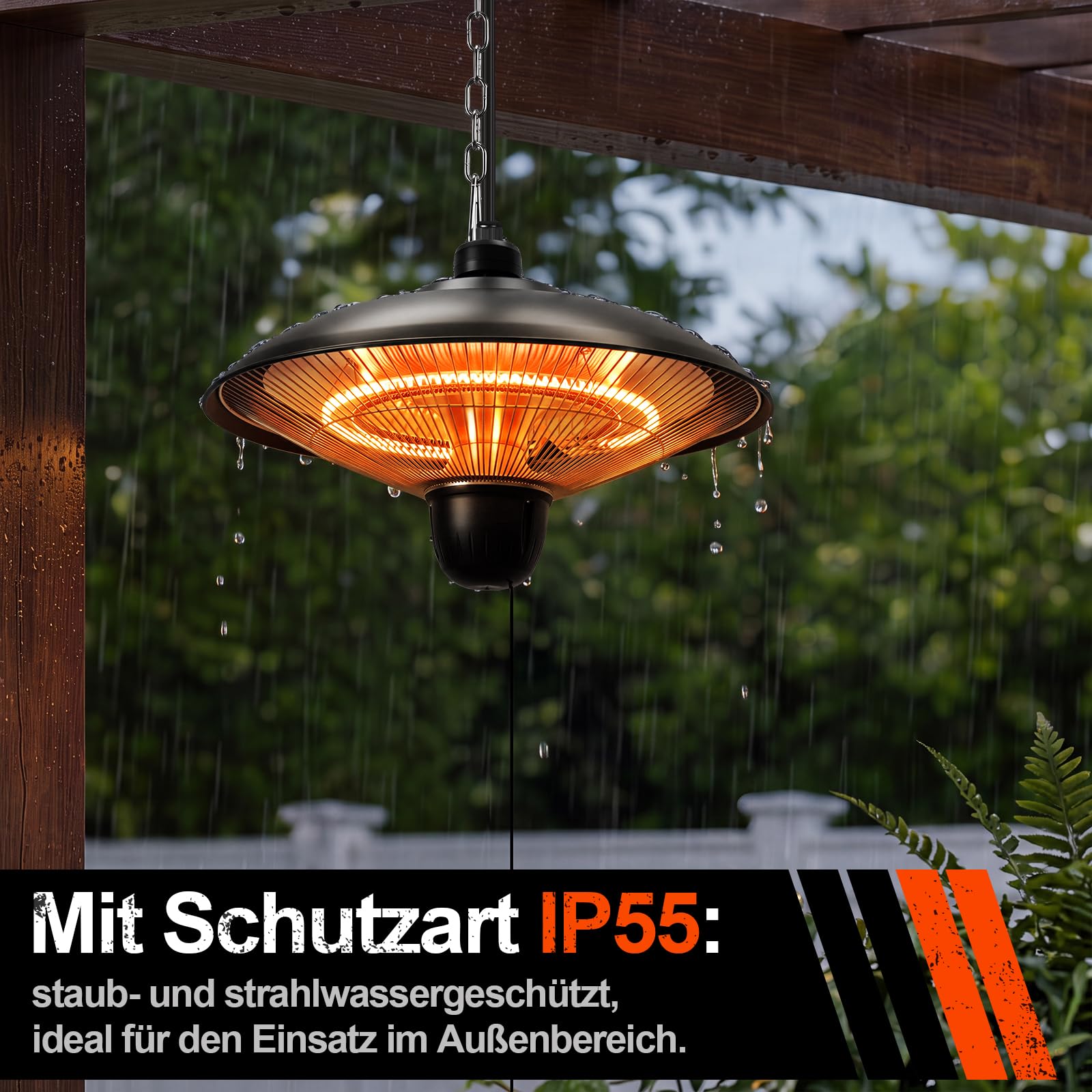 Lospitch Hängeheizstrahler 1800W mit 3 Heizstufen IP55 für Terrasse Balkon