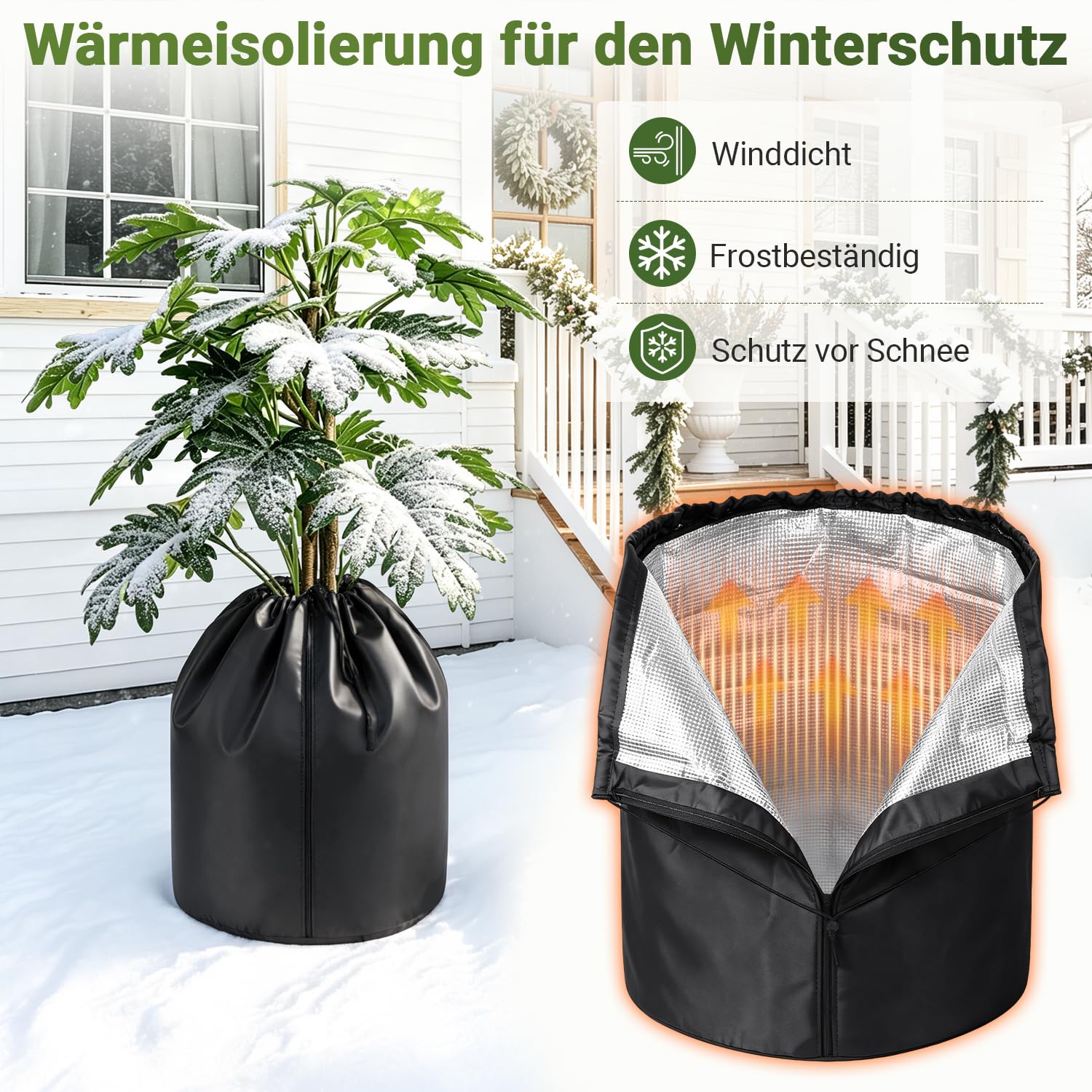 Lospitch Winterschutz für Pflanzkübel Ø45/65 cm 2er Set mit Reißverschluss
