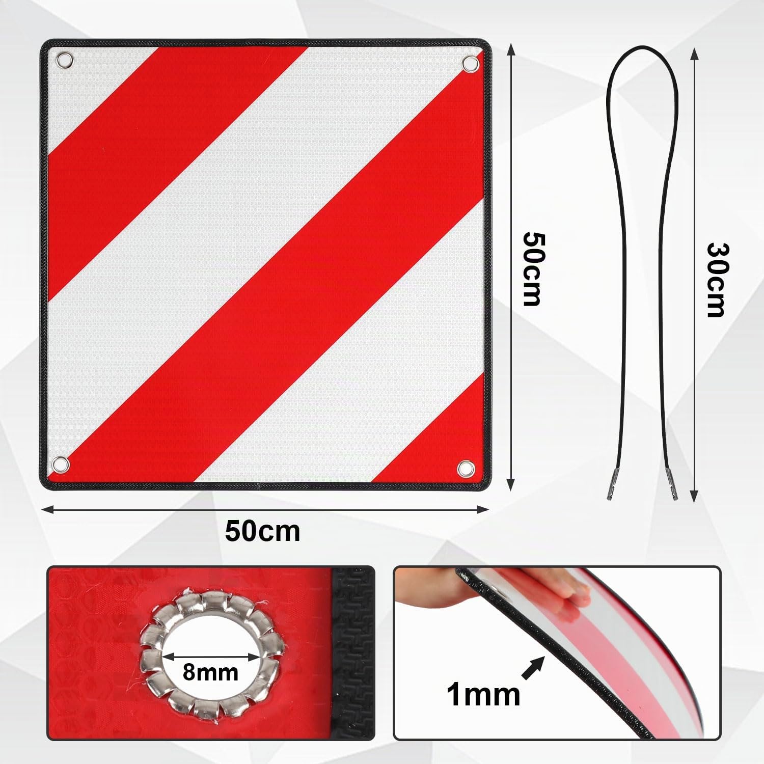 Lospitch 2in1 Warntafel 50 × 50 cm Aluminium reflektierend für Italien und Spanien