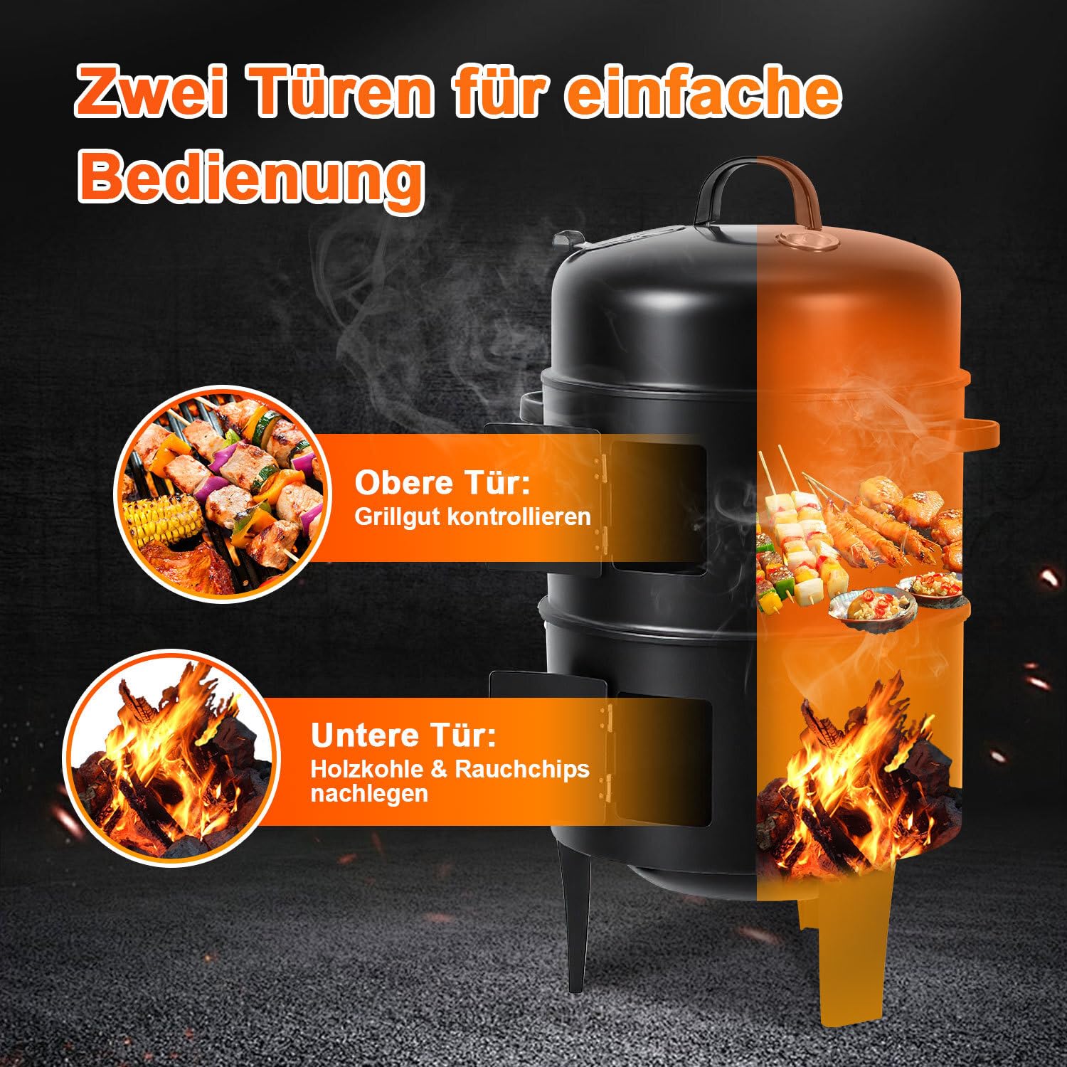 Lospitch Smoker Räucherofen 3 in 1 Grill Ø40×80 cm mit Thermometer