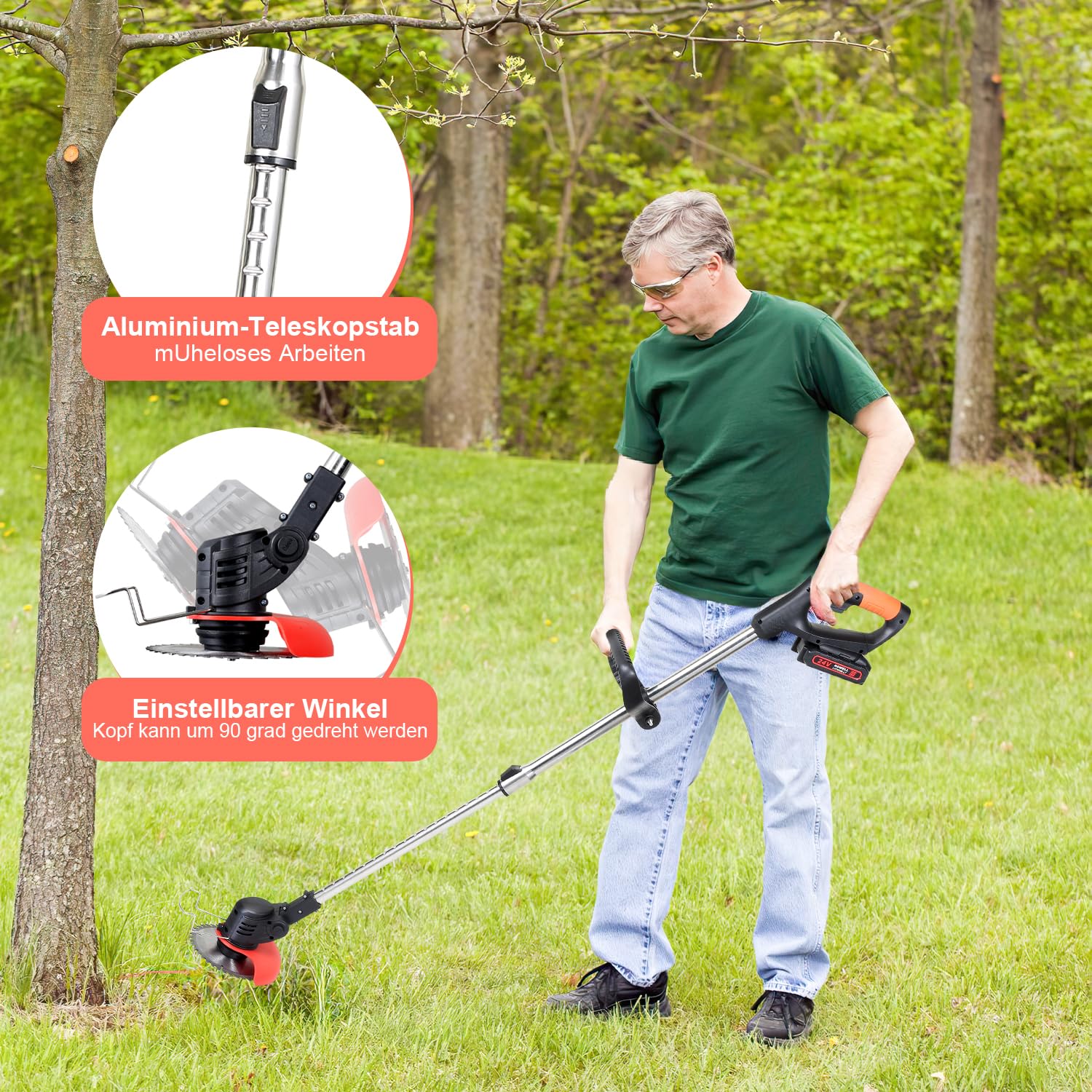 Lospitch Akku Rasentrimmer 21V 2 in 1 mit 2 Akkus für Rasenkanten