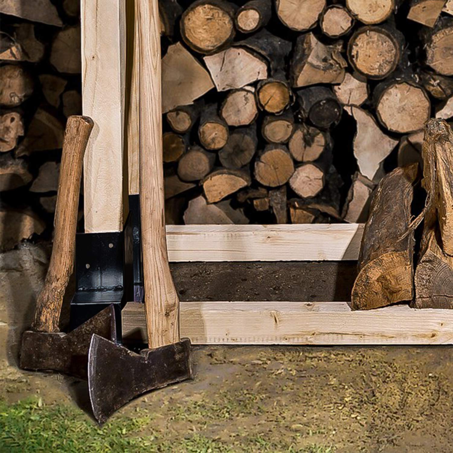 Lospitch Brennholz Stapelhalter 4er Set Stahl für Kaminholz Lagerung