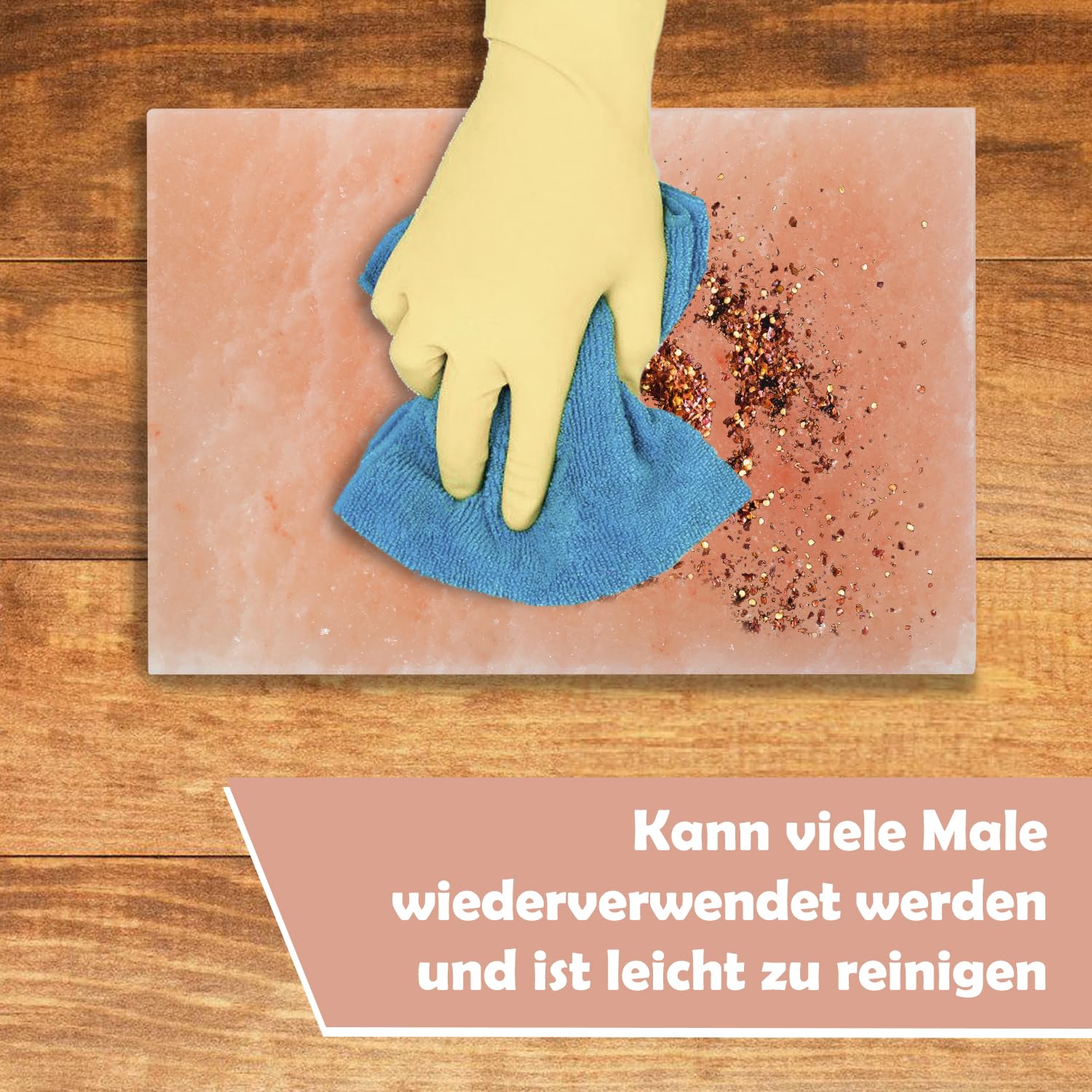 Lospitch Salzstein zum Grillen 20x30 cm Salzgrillstein mit Eisenplatte für BBQ