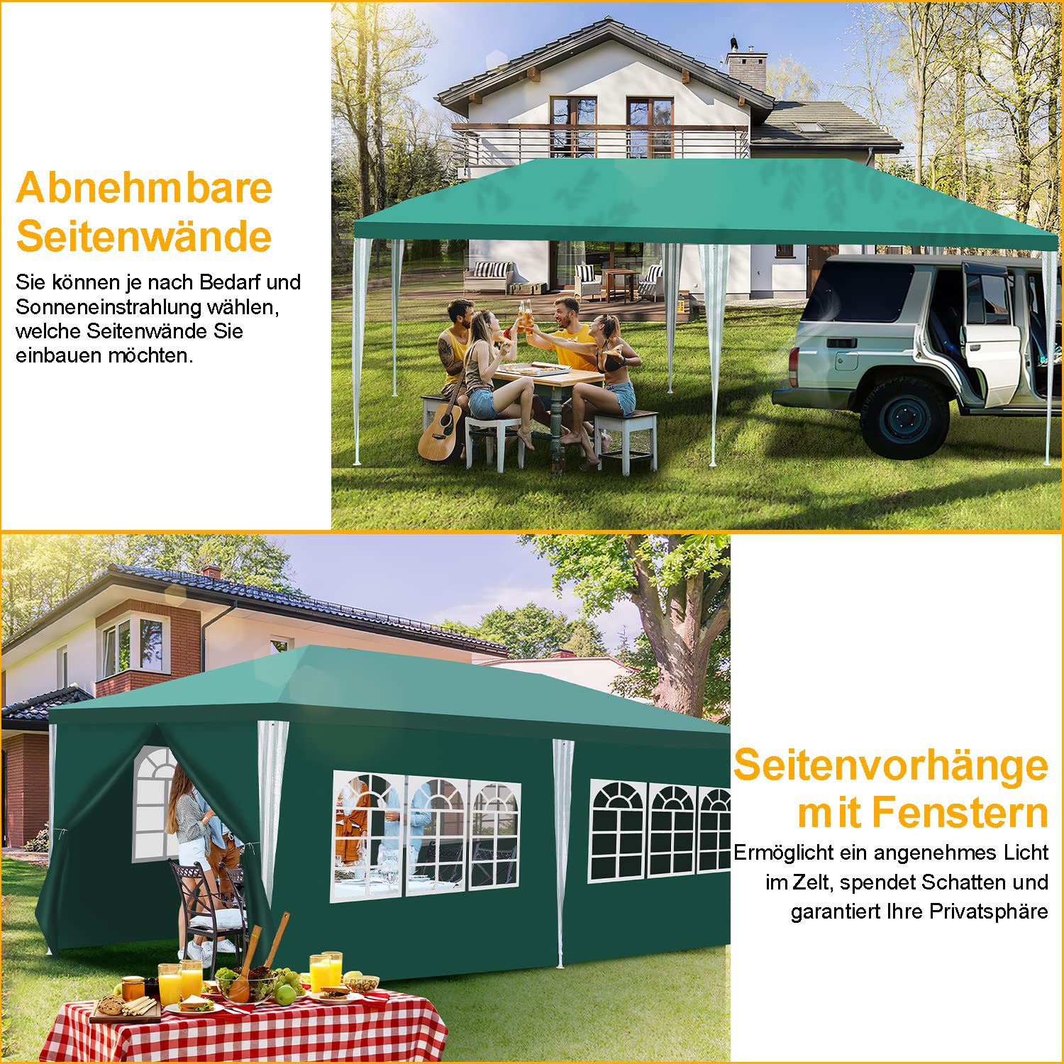 Lospitch Partyzelt 3x6 m Gartenzelt wasserdicht mit Seitenwänden