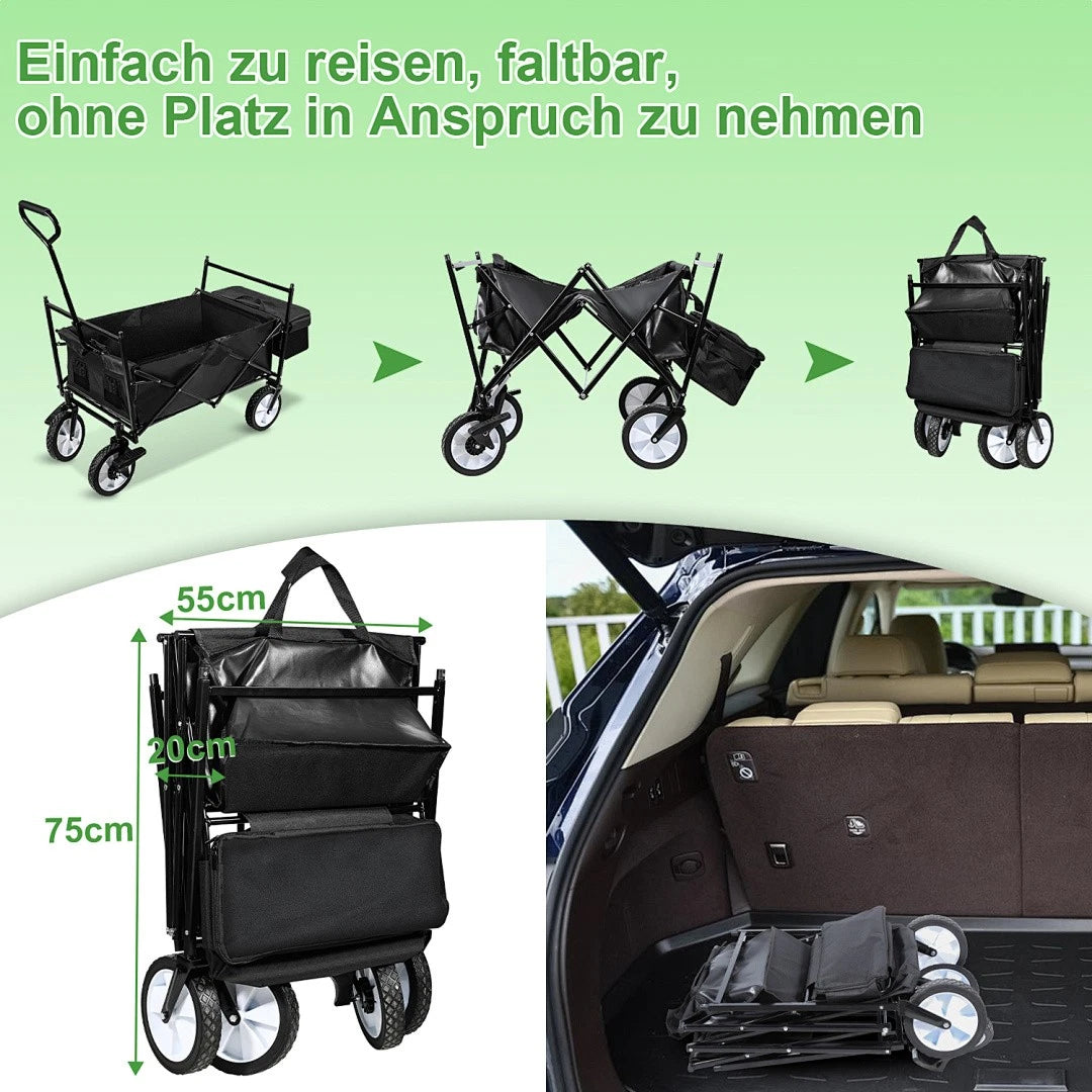 Lospitch Camping Bollerwagen faltbar mit Dach 80 kg Schwarz