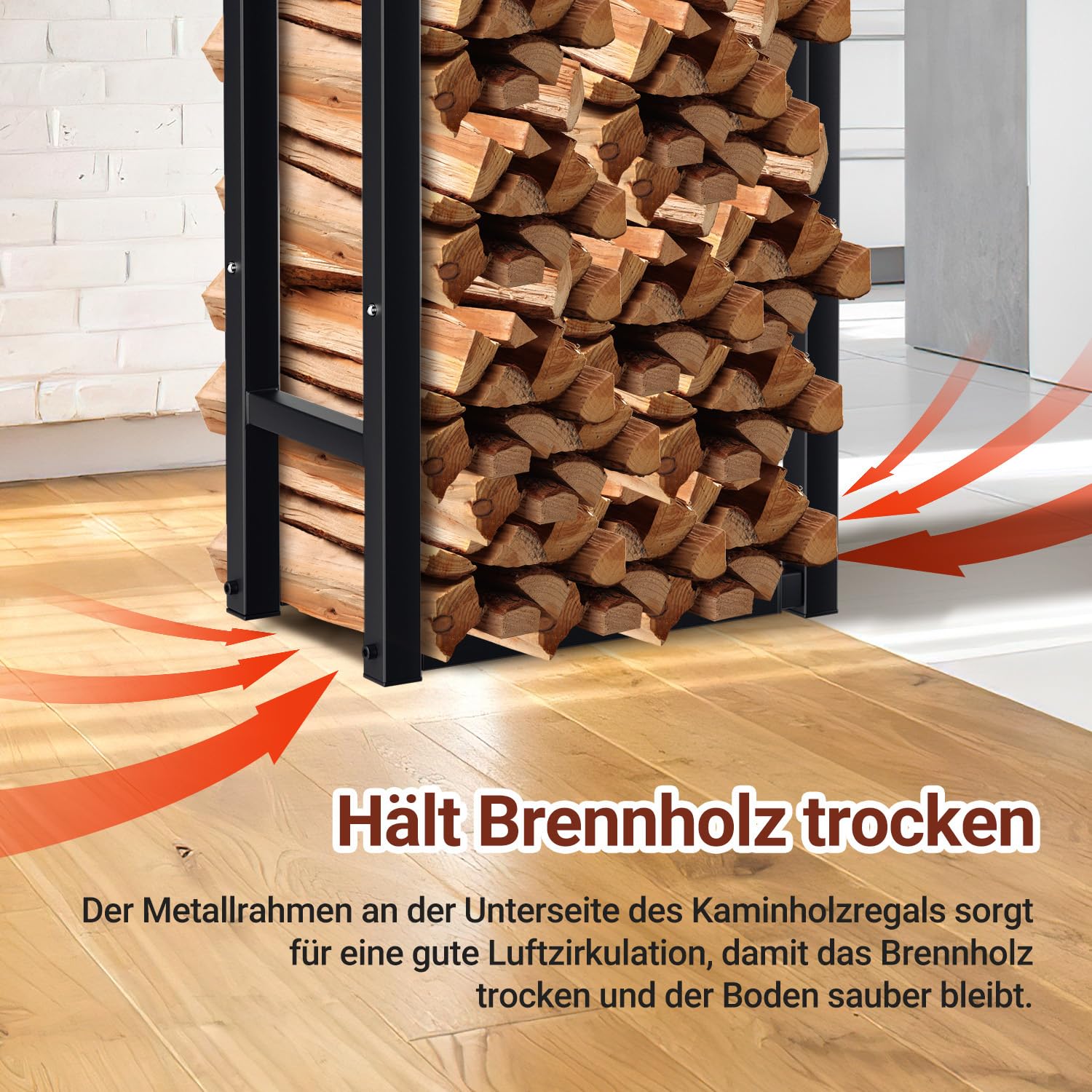 Lospitch Brennholzregal 9-fach verstellbar mit 4 Haken für Kaminholz