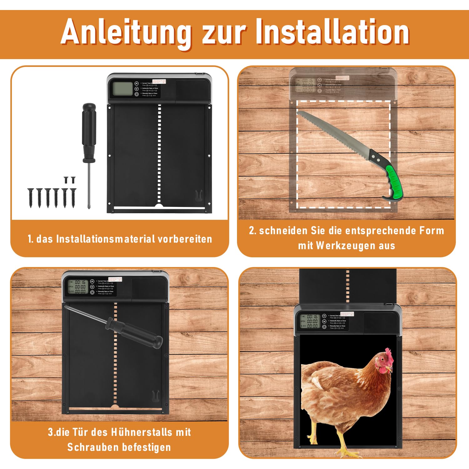 Lospitch Automatische Hühnerklappe elektrisch mit Timer und LED Display