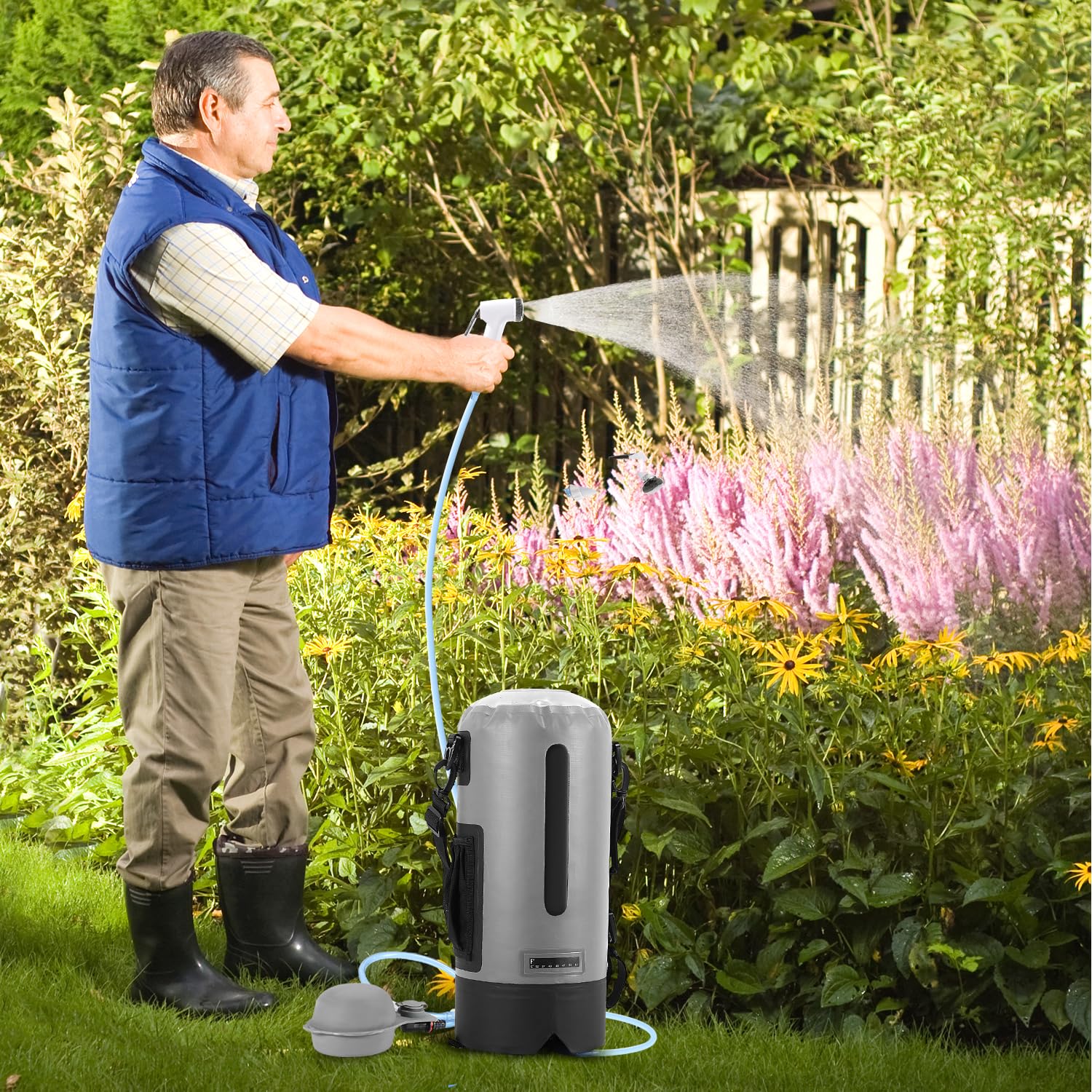 Lospitch Outdoor Campingdusche 12L mit Fußpumpe Temperaturanzeige