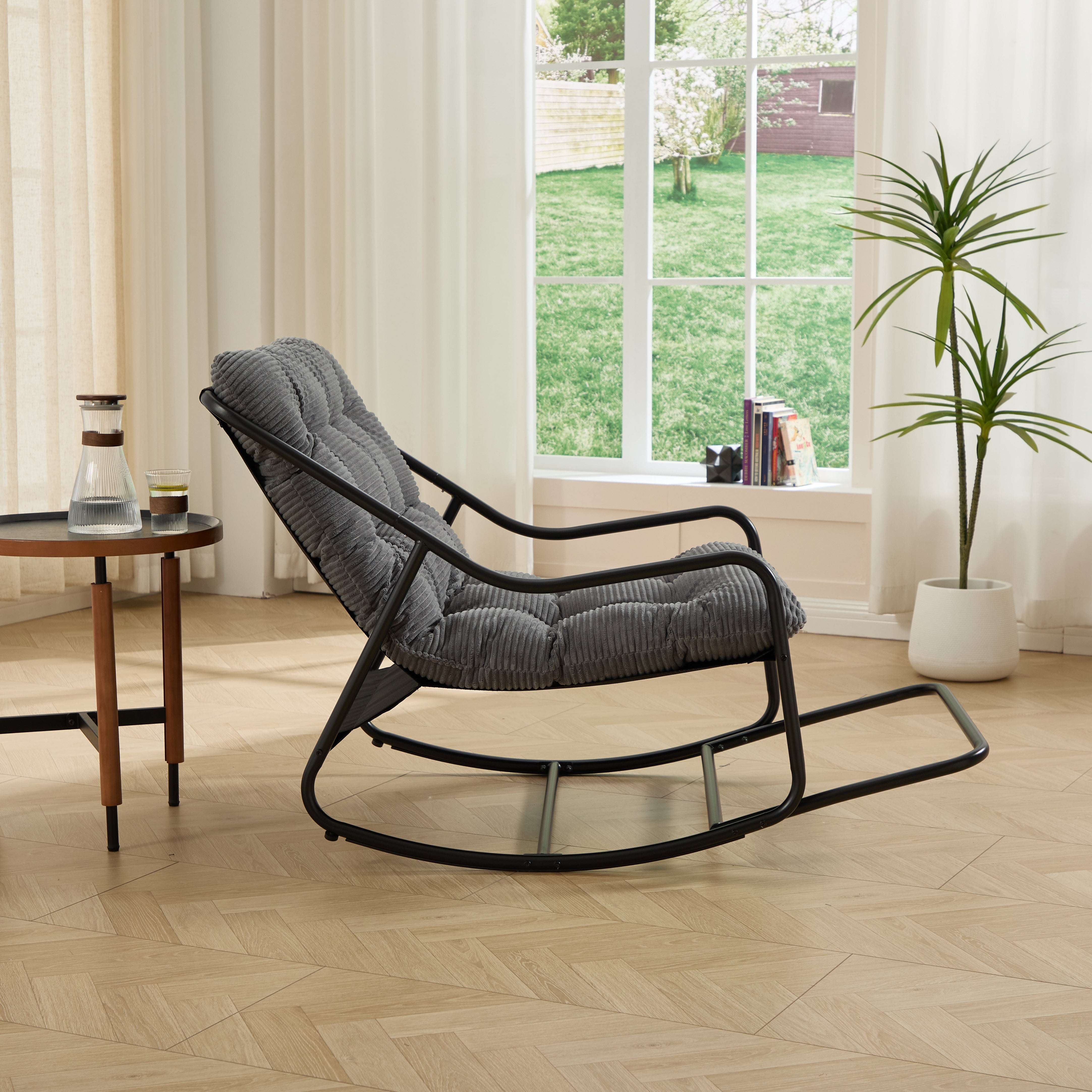 Lospitch Relax Schaukelstuhl mit dickem Polster und Metallgestell