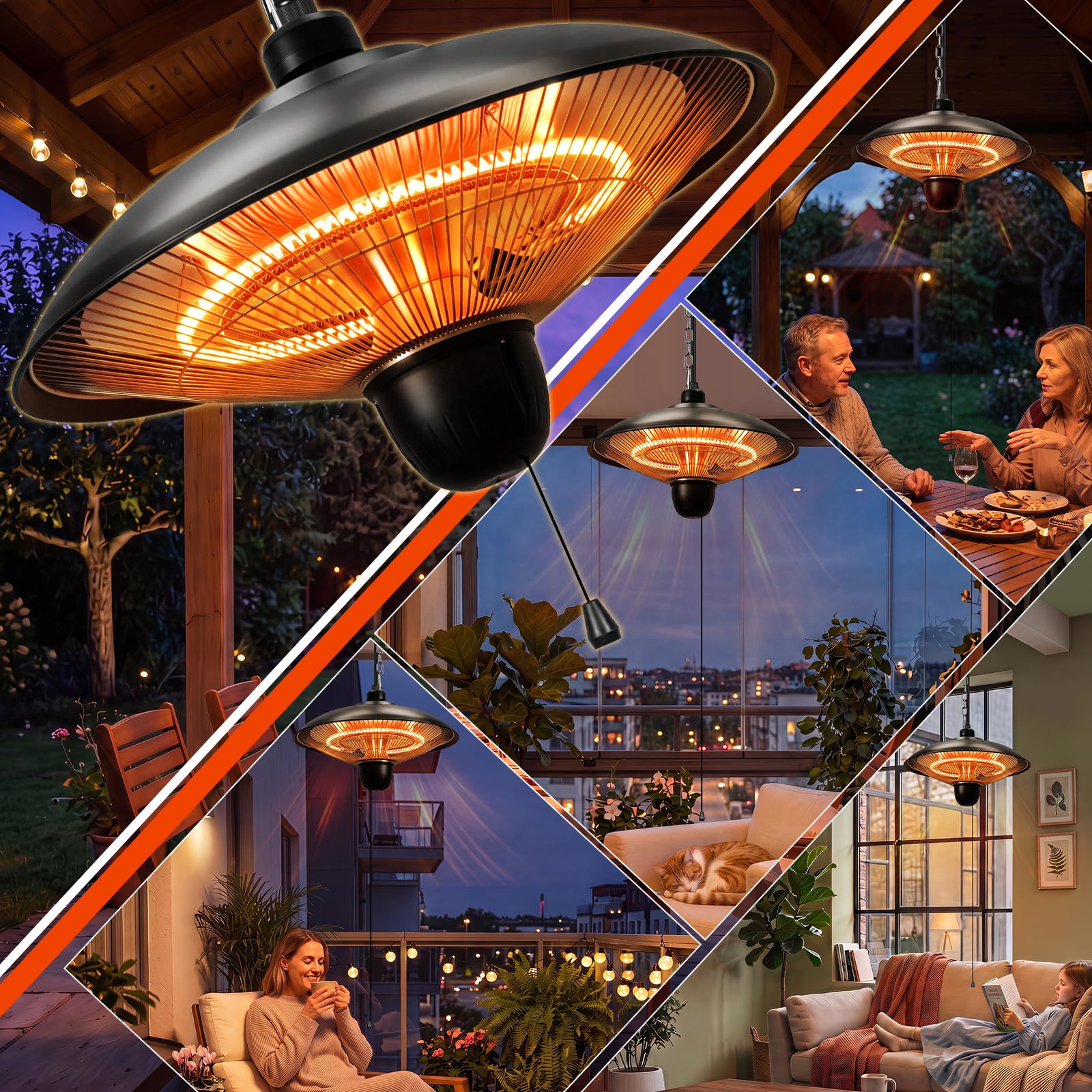 Lospitch Hängeheizstrahler 1800W mit 3 Heizstufen IP55 für Terrasse Balkon
